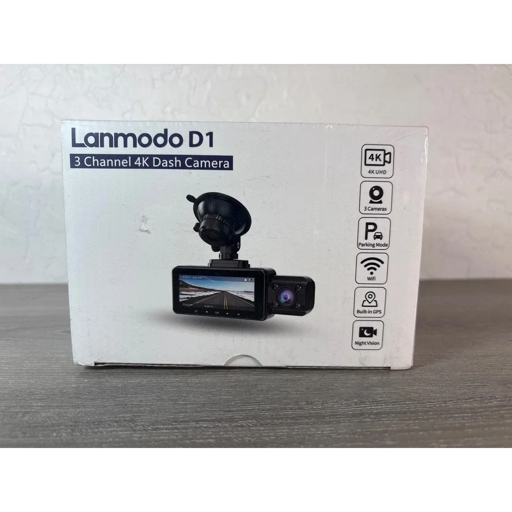 Lanmodo D1 3 Channel 4K Dash Camera WiFi Built-in GPS Night Vision Front Inside - Picture 1 of 3